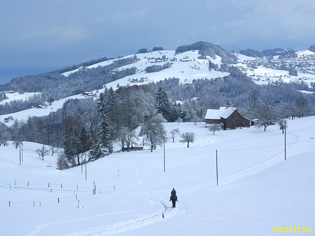 雪景色壁紙 ヨーロッパ冬のスイス田園風景